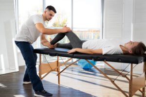 Client receiving fascial stretch therapy session in London studio